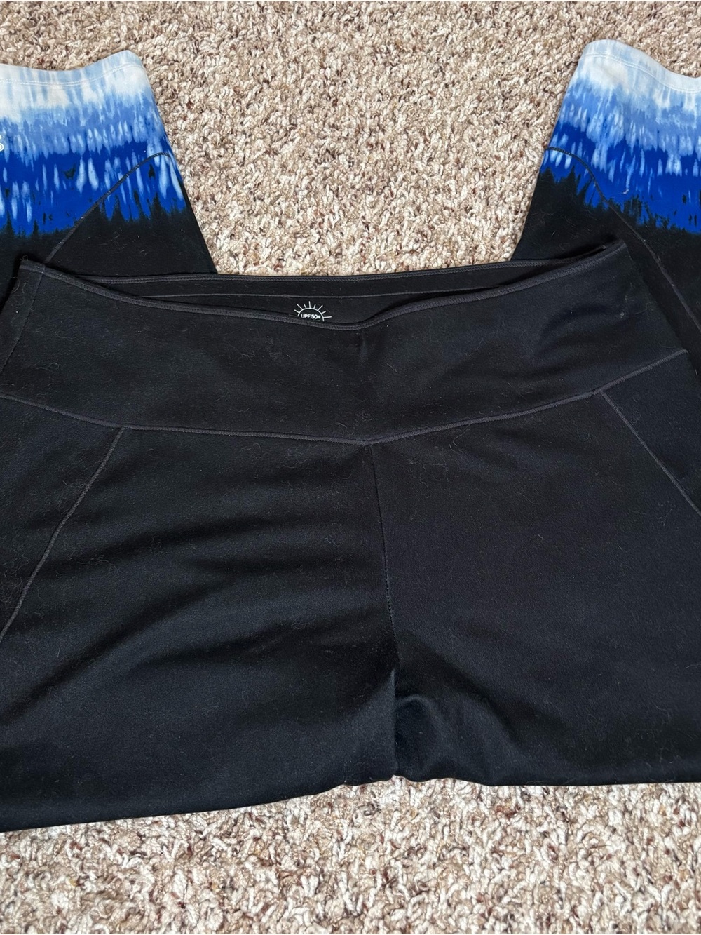 T by Talbots On the Move Ankle Leggings Tie Dye Hem blue & black. UPF 50+
